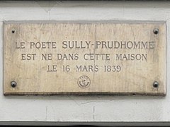 No 34 : plaque commémorative en hommage à Sully Prudhomme.