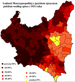 Polish language frequency in Poland in 1931.PNG