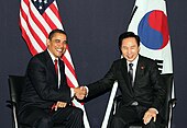 President Lee Myung-bak and Barack Obama in April 2009