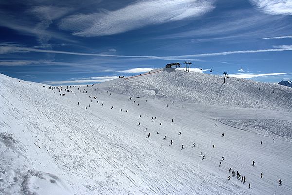 Alpine ski slope in the Zillertal valley, Austria