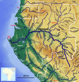 Map of River Ogooue and surrounding rivers of Gabon Rivers of Gabon OSM.png