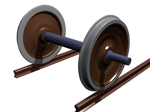 Railroad car wheels are affixed to a straight axle, allowing both wheels to rotate at the same time. This is called a wheelset.