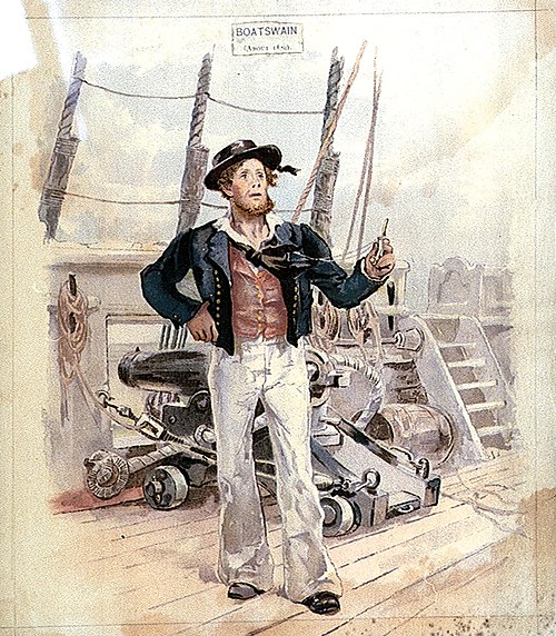 A boatswain of the Royal Navy in about 1820.