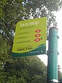 The bus stop flag at St. John's Church, on Appley Road, Ryde, Isle of Wight for Southern Vectis routes 2, 3 and 8. From the timetable change on 5 September 2010 route 2 was withdrawn from the area leaving only routes 3 and 8.