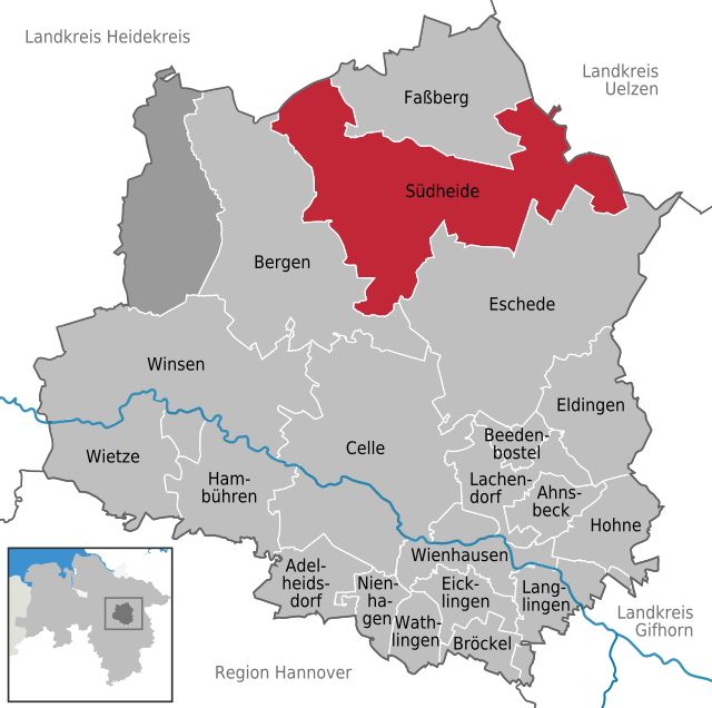 Läget för kommunen Südheide i Landkreis Celle