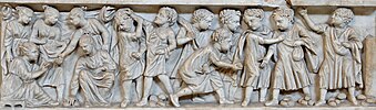 Sarcophagus depicting Roman children playing games using nuts Sarcophagus nuts Chiaramonti Inv1304.jpg