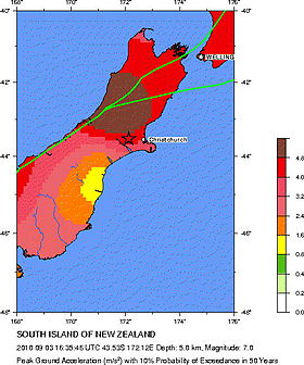 Szemléltető kép a 2010. évi földrengésről Új-Zélandon