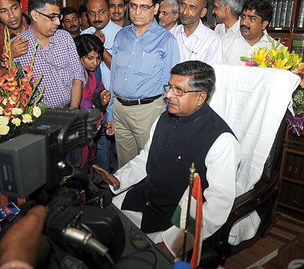 Ravi Shankar Prasad taking charge as the Union Minister for Law and Justice, in New Delhi on May 27, 2014.
