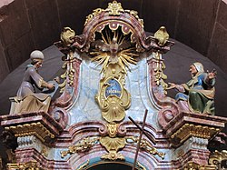 Couronnement de l'autel: Statues de St-Zacharie et Ste-Elisabeth