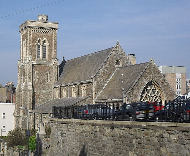 The church was built on a high, sloping site.