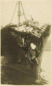 Grampian's bow after hitting the iceberg Steamship-Grampian-after-hitting iceberg.jpg