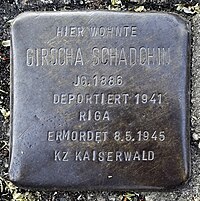 Stolperstein Stuttgart - Girscha Schadchin - Schwarenbergstr 14.jpg