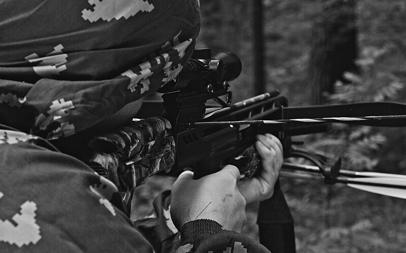 File:Taking Aim In A Crossbow Black and White.jpg