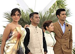 Ghaywan with the cast of Masaan; Richa Chadda, Shweta Tripathi and Vicky Kaushal at the 2015 Cannes Film Festival Team Masaan at the Cannes Film Festival.jpg