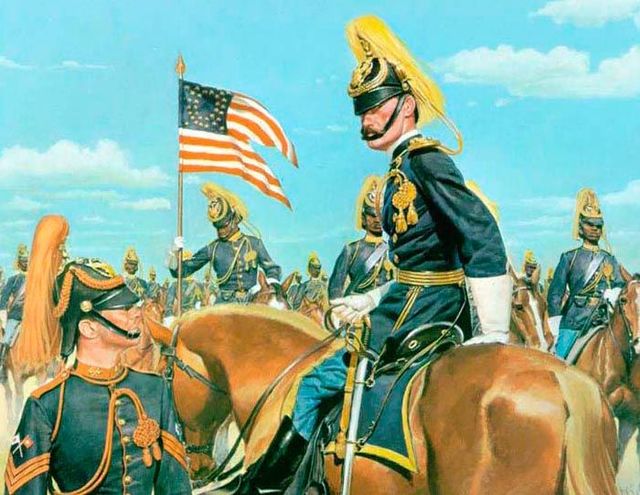 Captain and troopers of the 9th Cavalry, 1880. A Signal Corps sergeant is in the foreground.