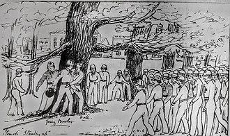 Illustration of the line-out used at Rugby School (1845) Touch Standing Up (Harcourt Chambers, 1845).jpg
