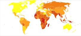 Deaths from Tuberculosis in 2012 per million persons. Statistics from WHO, grouped by deciles   0-3   4-7   8-16   17-26   27-45   46-83   84-137   138-215   216-443   444-1,359 * The following groupings/assumptions were made: ** France includes the overseas departments as well as overseas collectivities. ** The United Kingdom includes the Crown dependencies as well as the overseas territories. ** The United States of America includes the insular areas. ** The Netherlands includes Aruba and the Netherlands Antilles. ** Denmark includes Greenland and the Faroe islands.