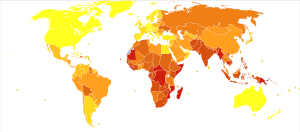 Tuberculosedoden per miljoen personen in 2012