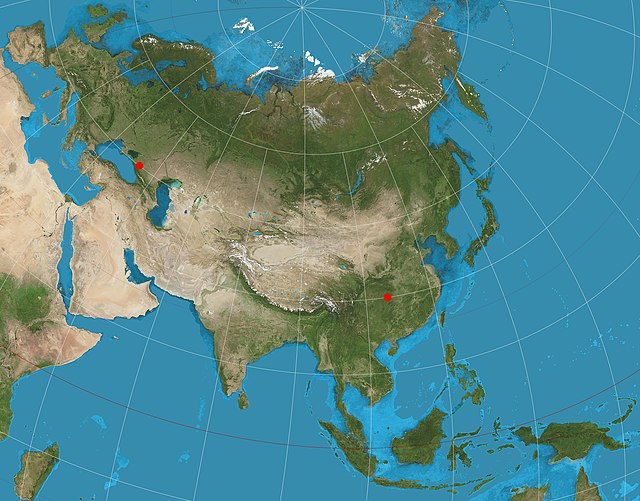 A two-point equidistant projection of Eurasia