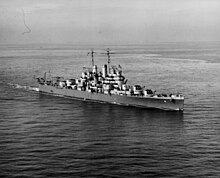 USS Cleveland (CL-55) USS Cleveland (CL-55) underway at sea in late 1942 (NH 55173).jpg