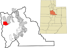 Utah County Utah incorporated and unincorporated areas Fairfield highlighted.svg