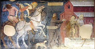 "Contrasto dei tre vivi e dei tre morti", di anonimo del XV secolo. Abbazia di Vezzolano, affresco del chiostro.