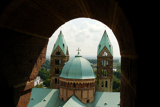 View to the cathedral of Speyer from a tower window, Germany