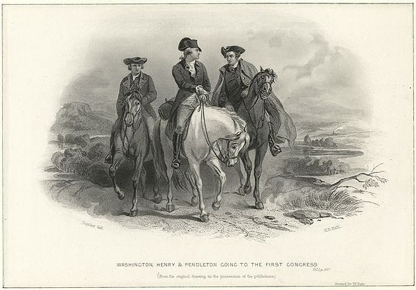 Washington, Henry & Pendleton going to the First Congress, lithograph, Henry Bryan Hall