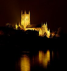 Worcester Cathedral overlooking the Severn Worcester cathedral night2.jpg