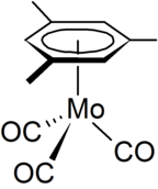 Structure of (mesitylene)molybdenum tricarbonyl. (Mesitylene)molybdenum tricarbonyl.png