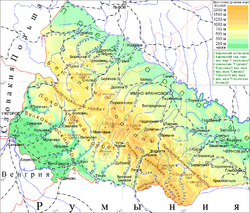 Fyzicko-geografická mapa Ukrajinských Karpat