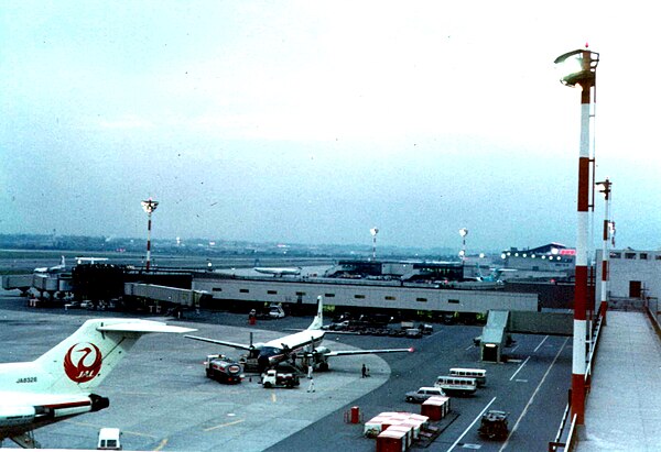 Domestic Terminal seen in 1971, with a handful of Boeing 727s and NAMC-YS 11