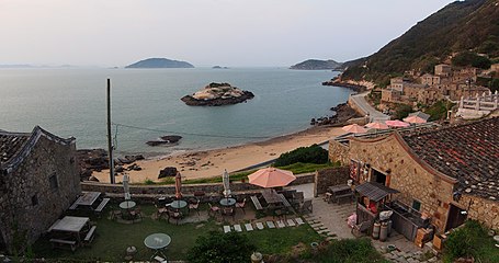 Gaodeng Island (middle-left) as seen from Qinbi Village on Beigan Island
