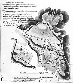 Chtchekavitsa, cadastre de 1872. Sont nettement visibles le cimetière et l'église de Tous-les-Saints.