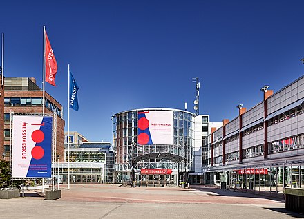 A southern entrance of the Helsinki Fair Centre in Pasila, Helsinki, Finland