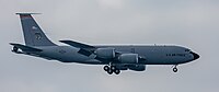 A KC-135R Stratotanker, tail number 63-8888, on final approach at Kadena Air Base in Okinawa, Japan in March 2020. It is assigned to the 909th Air Refueling Squadron at Kadena AB.