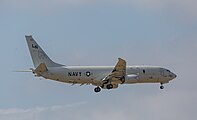 A Boeing P-8 Poseidon, tail number 168761, on final approach at Kadena Air Base in Okinawa, Japan. It is assigned to Patrol Squadron 45 (VP-45) at NAS Jacksonville, Florida, United States.