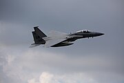 An F-15C Eagle, tail number 86-0159, taking off from RAF Lakenheath in England. The aircraft was assigned to the 493rd Fighter Squadron.