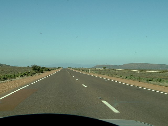 Driving north along the Eyre Highway between Iron Knob and Port Augusta