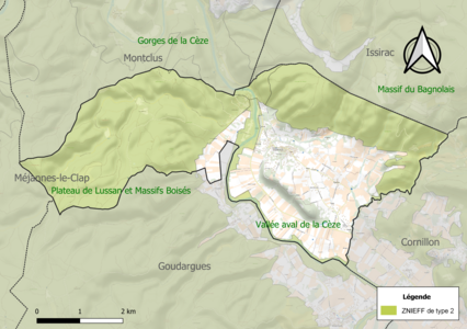 Carte des ZNIEFF de type 2 sur la commune.