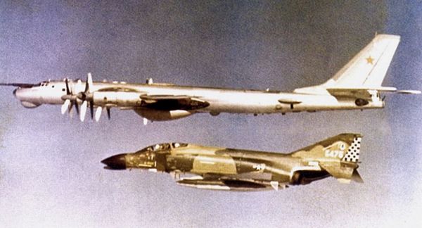 57th Fighter Interceptor Squadron F-4C Phantom intercepting a Tu-95R "Bear B" bomber