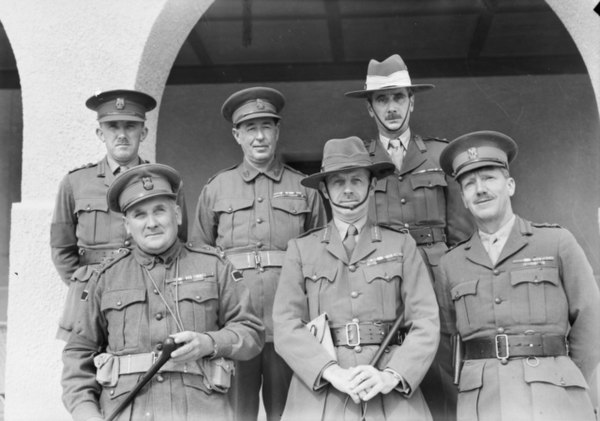Senior officers of the 6th Division. Front row, left to right: Brigadier Arthur Allen, 16th Infantry Brigade; Major General Iven Mackay; Brigadier Hor