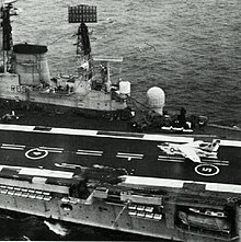 A VA-46 A-7E landing on HMS Ark Royal in 1976. A-7E VA-46 HMS ArkRoyal NAN7-76.jpg