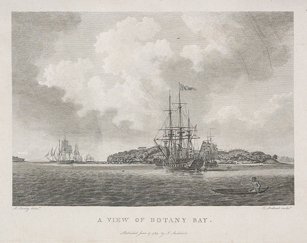 The fleet sailing into Botany Bay, an engraving from the published diary of Arthur Phillip