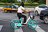 Dockless rideshare bicycles are common in downtown Beijing