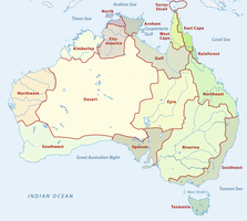 Kaart van de Aboriginal-regio's in Australië.