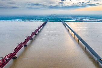 Aerial view of Hardinge Bridge and Lalon Shah Bridge. Photograph: Abdul Momin