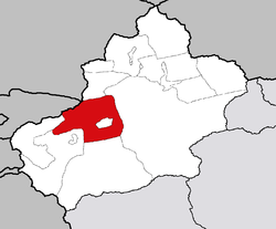 نقشه منطقه خودمختار سین‌کیانگ اویغور و موقعیت ولایت آق‌سو
