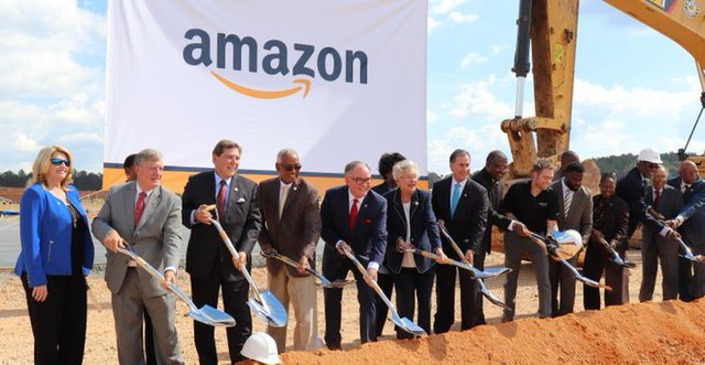 The groundbreaking of the Amazon fulfillment center in Bessemer in 2018.