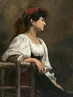 Anna Klumpke - Mujer sentada con un pañuelo rojo (1886) .jpg